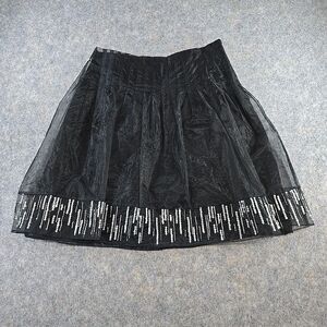 Sharagano Suits Size 14 Black on Black Layered Skirt Sheer Beads Sequins Pleated